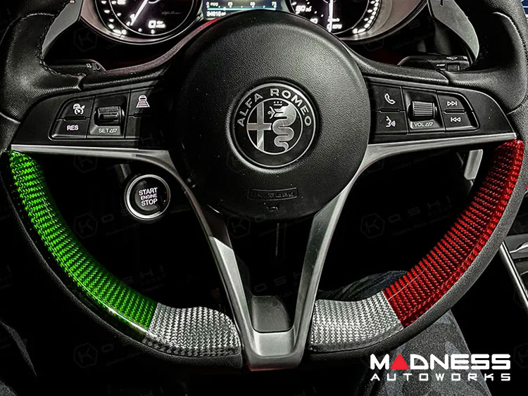 Alfa Romeo Giulia Steering Wheel Trim - Carbon Fiber - Lower Side Cover Set - Italian Flag - Pre '20